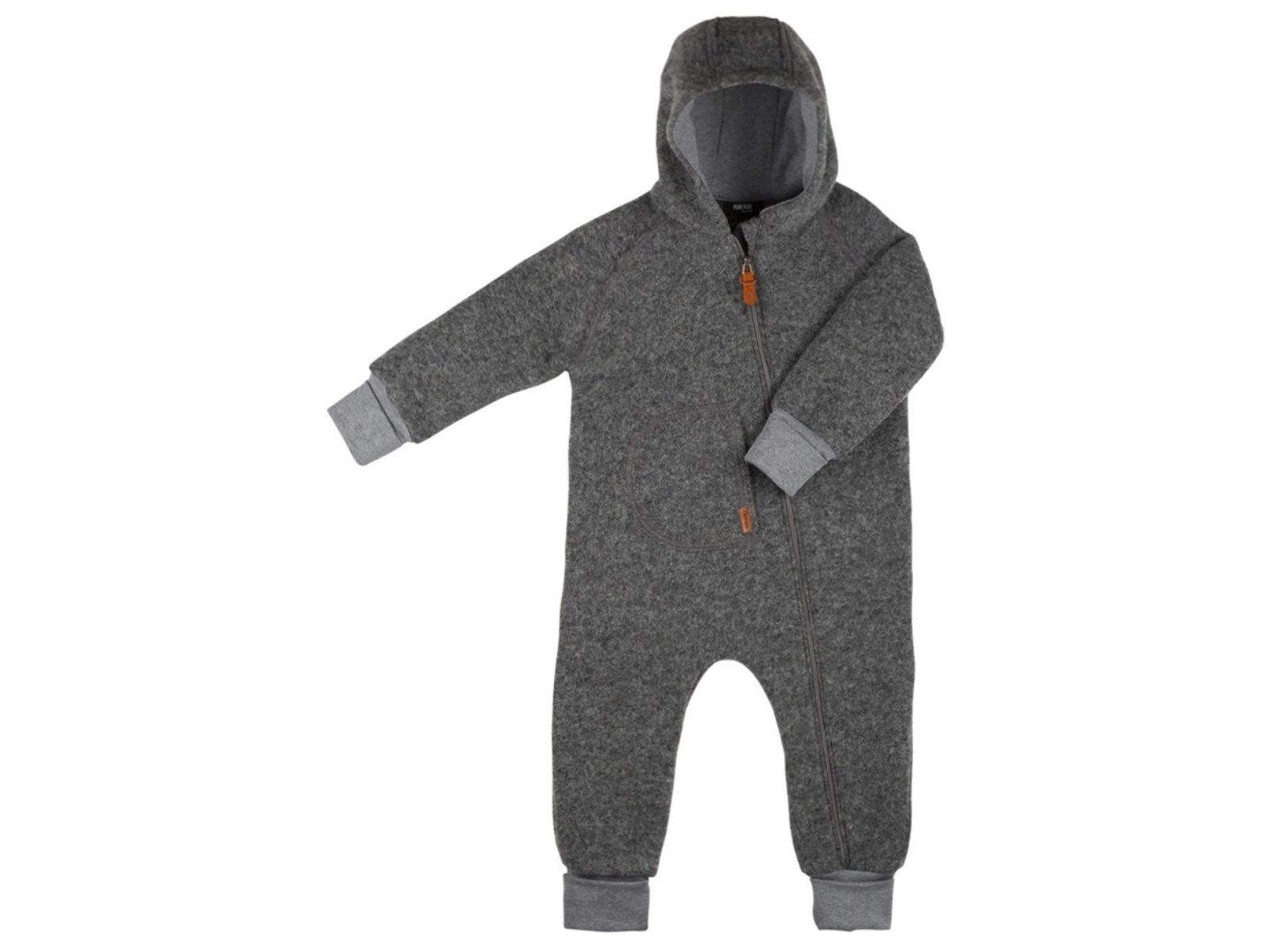 PURE PURE by Bauer Baby Overall mit Kapuze Bio-Schurwolle Walk grau Gr.62/68