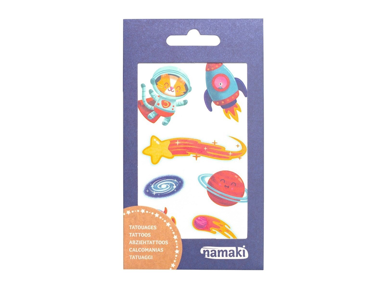 Bio Kindertattoos Weltall, 2 Blatt pro Set Maße 8,50 x 15 cm