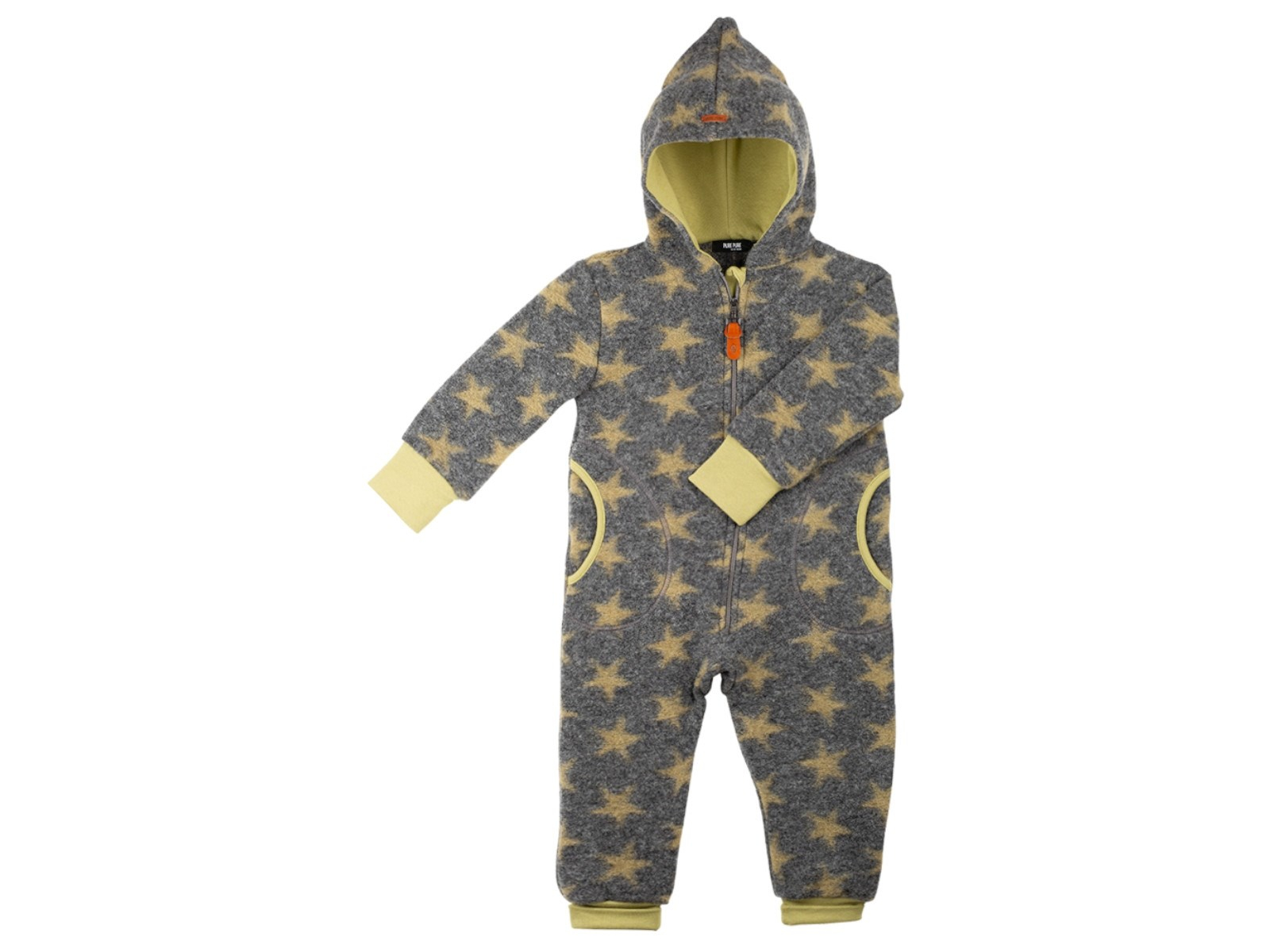 PURE PURE by Bauer Baby und Kinder Overall mit Kapuze Bio-Schurwolle Walk grau-moos Gr. 62/68