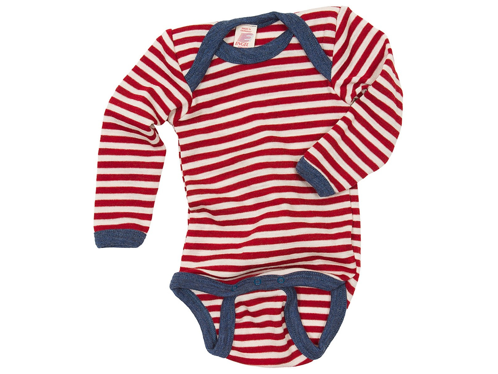 Engel Natur Baby Body mit Schlupfausschnitt Langarm Bio-Merinowolle rot-geringelt Gr.74/80