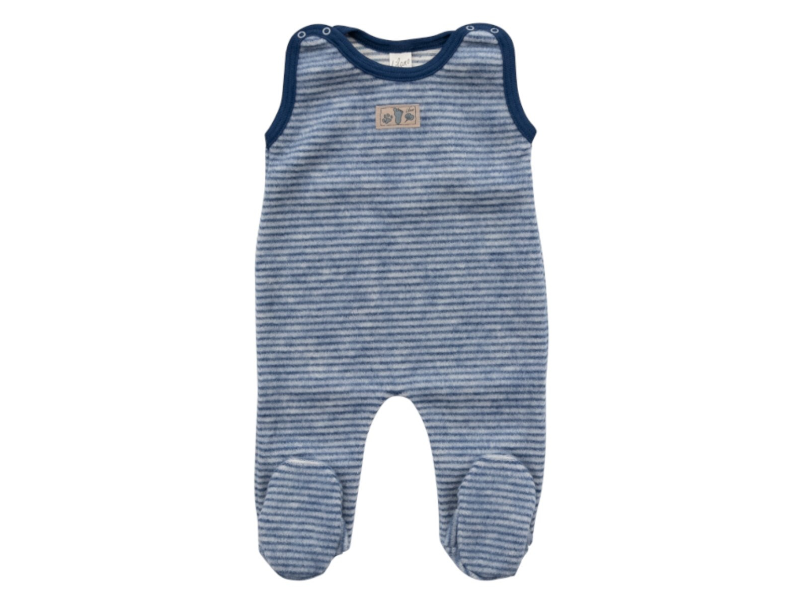 Lilano Baby Strampler mit Fuß Bio-Merinowolle Wollplüsch marine-geringelt Gr.56