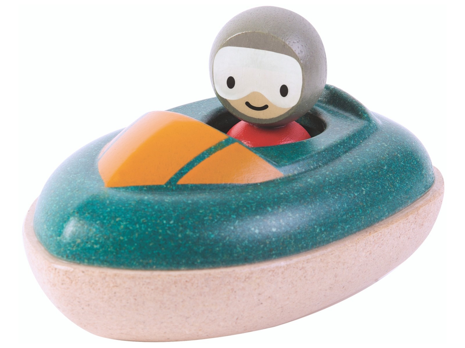 PlanToys Badewannenspielzeug Speedboot aus recyceltem Kautschukholz Maße 8,5 x 12 x 5,5 cm
