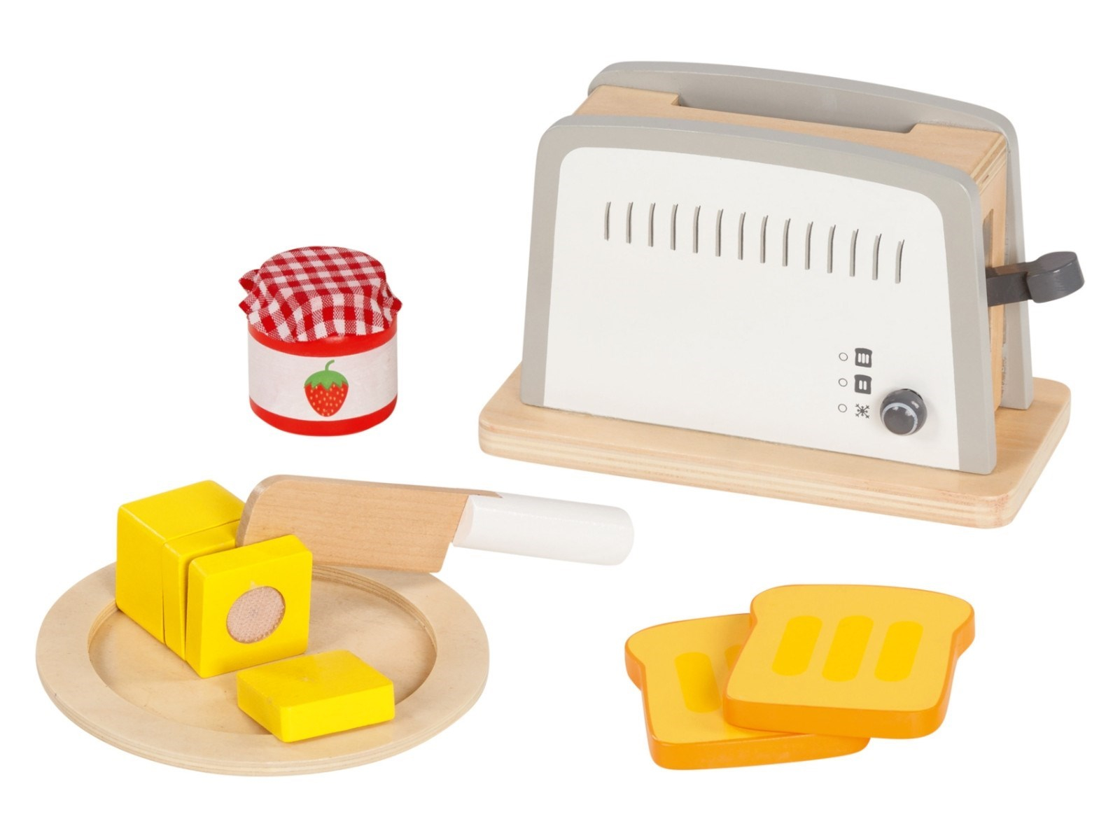 goki Kinder Toaster aus Holz, 10-teilig, bunt lackiert Maße 18 x 9 x 12 cm