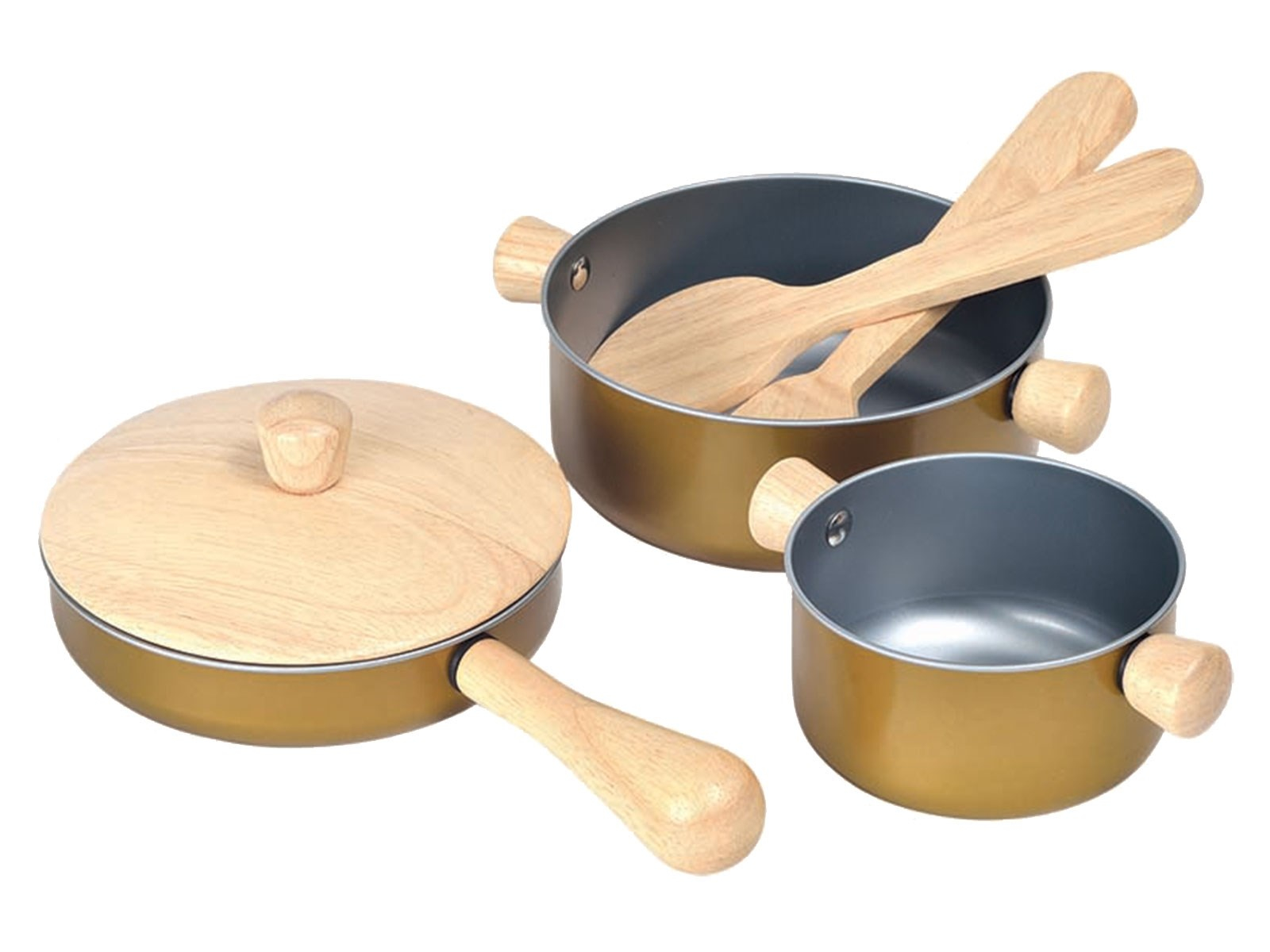 PlanToys Kochgeschirr Kinderküche Zubehör aus Kautschukholz Maße 12,7 x 21,6 x 3,6 cm