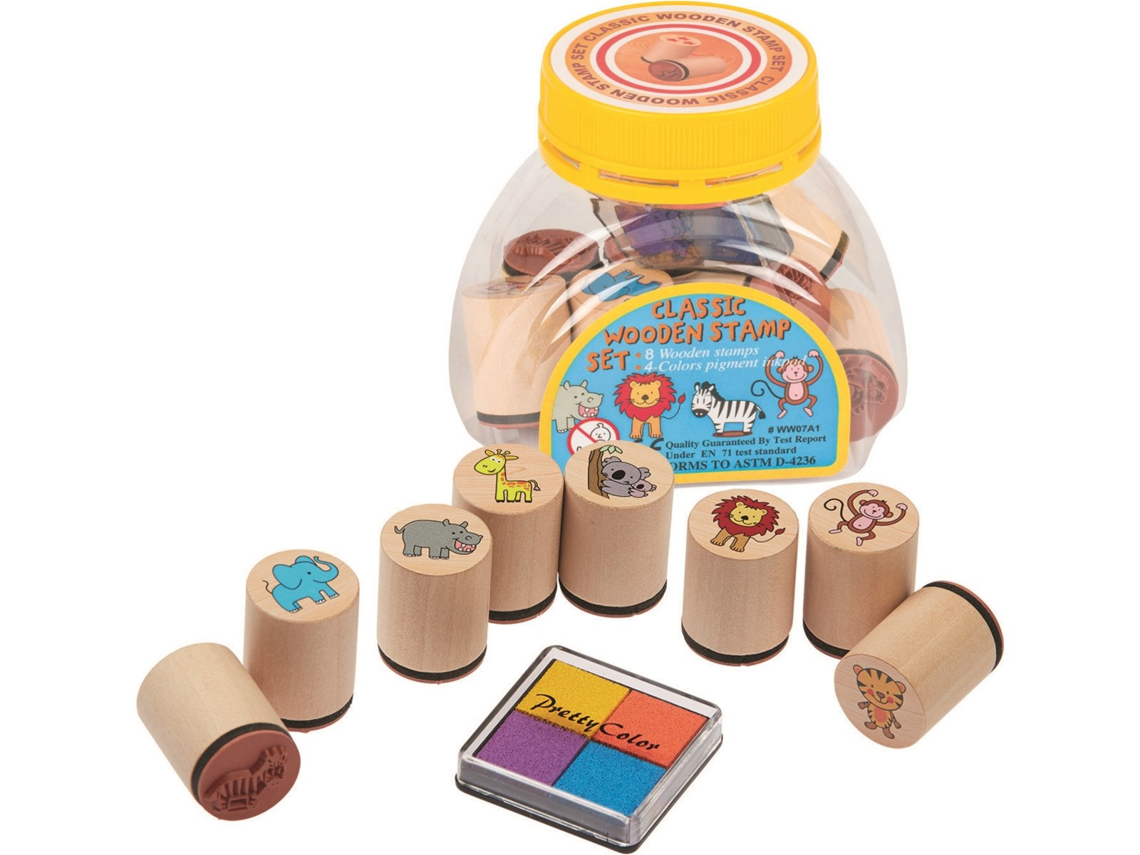 goki Kinder Stempelset mit buntem Stempelkissen "Wilde Tiere" 9-teilig