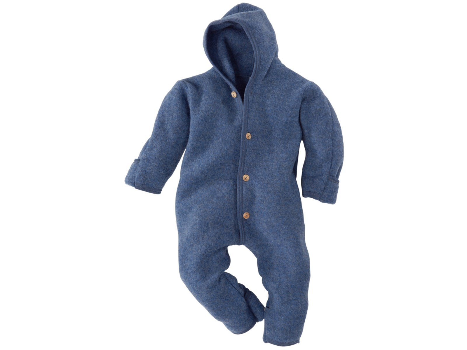 Engel Natur Baby Kapuzenoverall Bio-Merinowolle Fleece melange-blau Gr. 62/68
