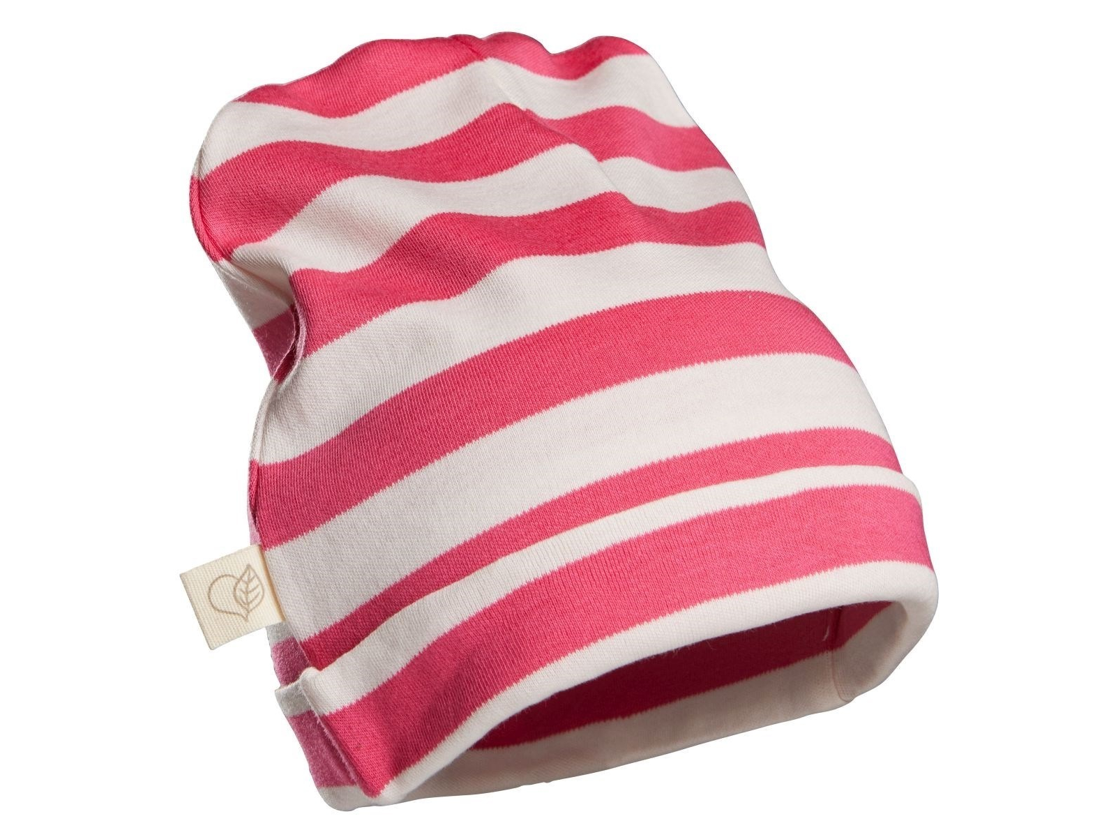 Kinder Mütze Bio-Baumwolle pink-off white Gr.110/128