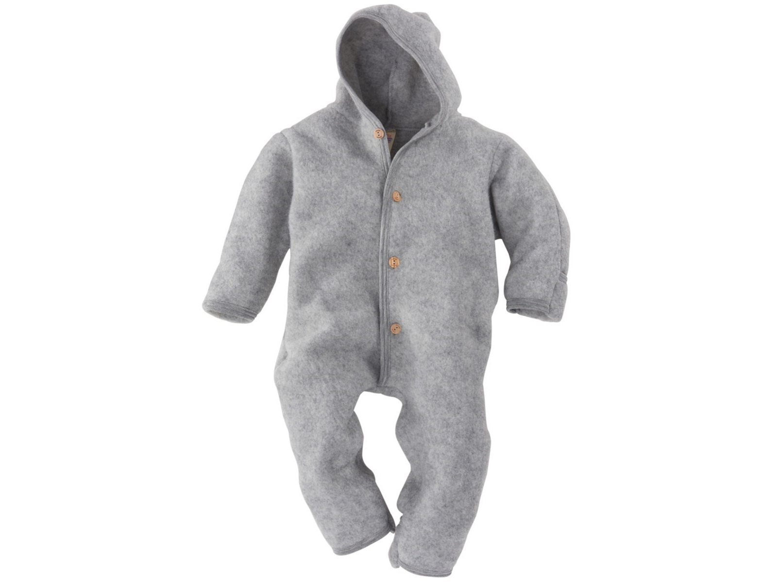 Engel Natur Baby Kapuzenoverall Bio-Merinowolle Fleece melange-hellgrau Gr. 62/68