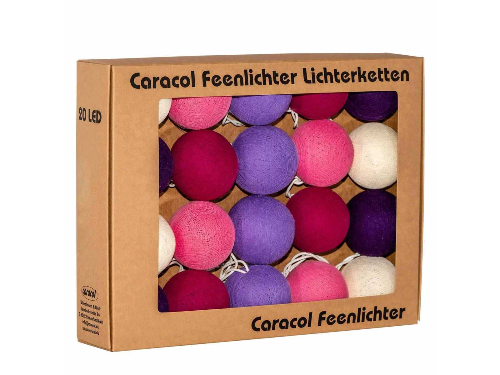 Kugel-Lichterkette 20 handgefertigte Kugeln, rosa-lila
