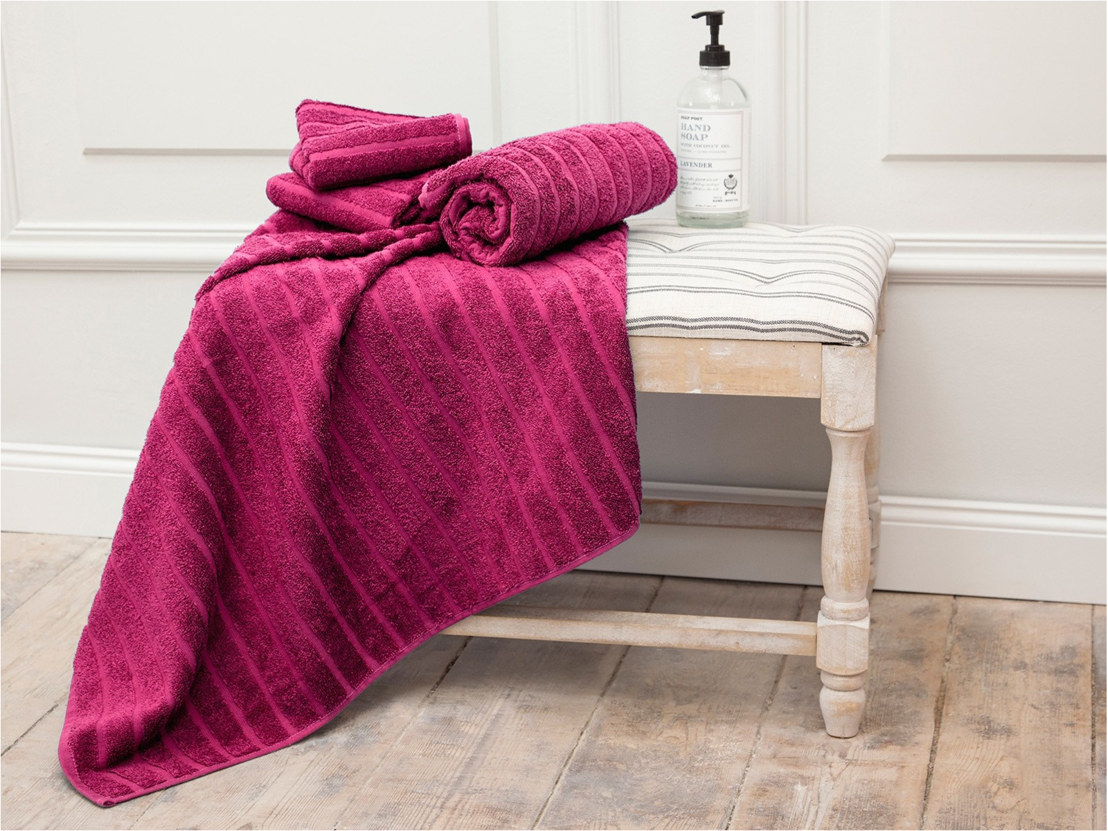 Handtuch-Set Bio-Baumwolle Frottee 4-teilig Streifen fliederbeere 2 Gästehandtücher, 1 Handtuch und 1 Badetuch