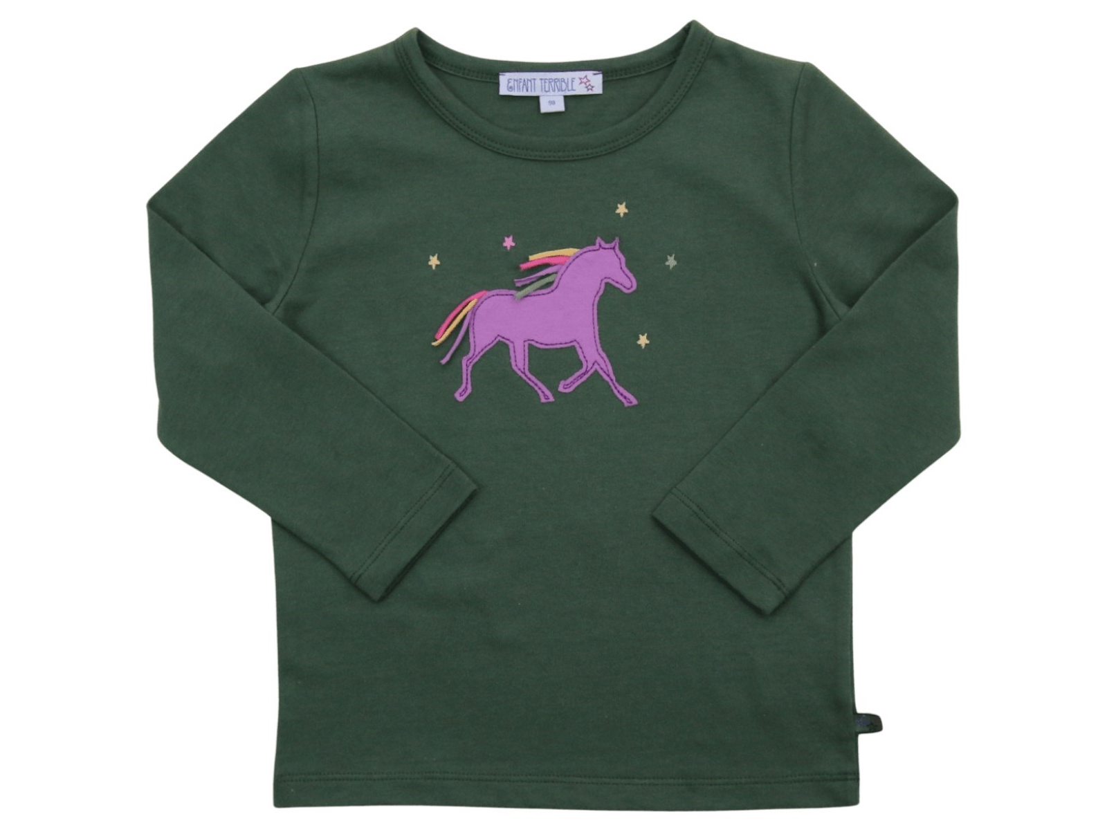 Kinder Langarmshirt mit Pferdeapplikation Bio-Baumwolle dark green Gr. 98