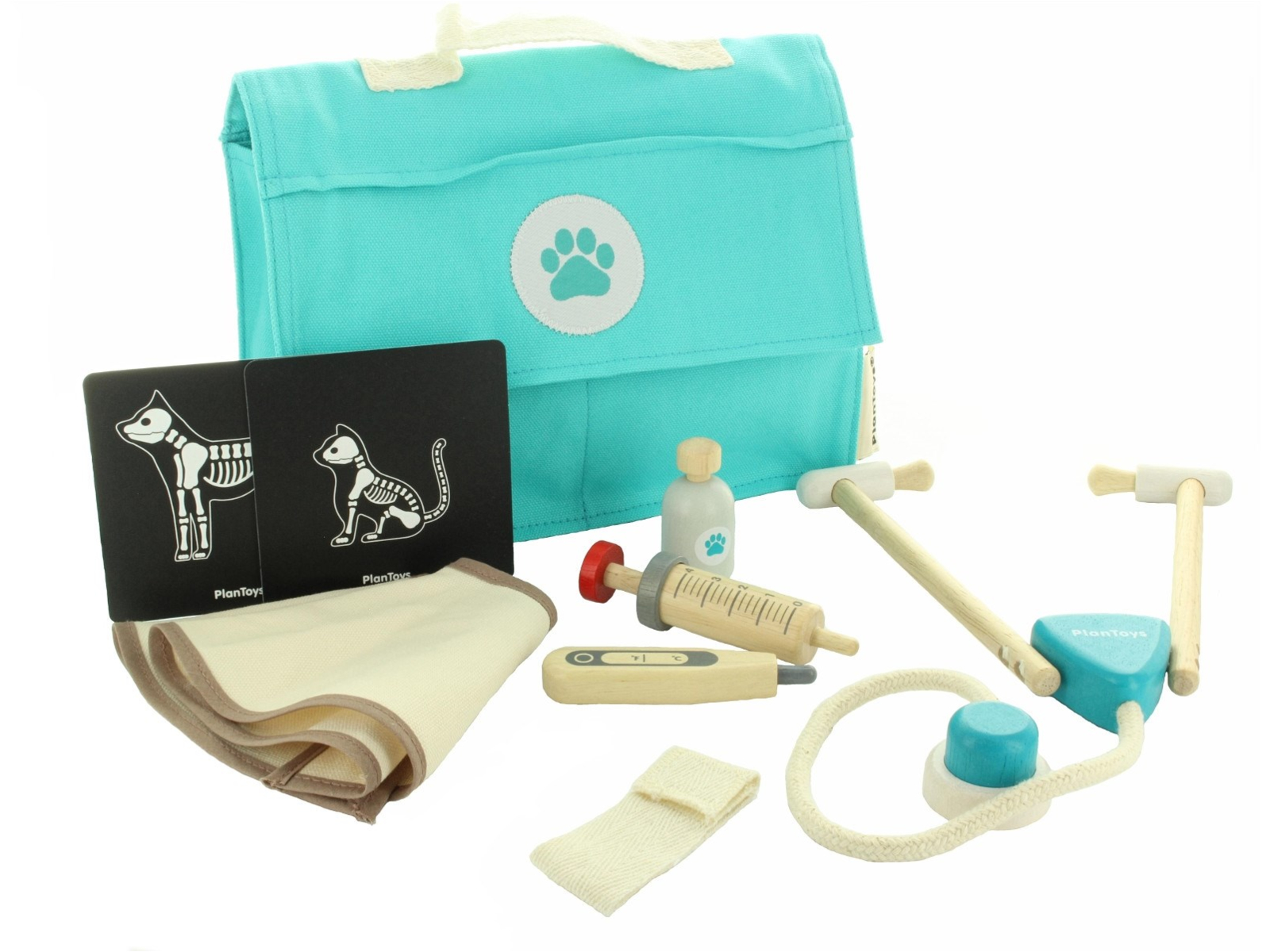 PlanToys Kinder Tierarzt Tasche mit Zubehör aus Kautschukholz Maße 8 x 21,5 x 14,5 cm