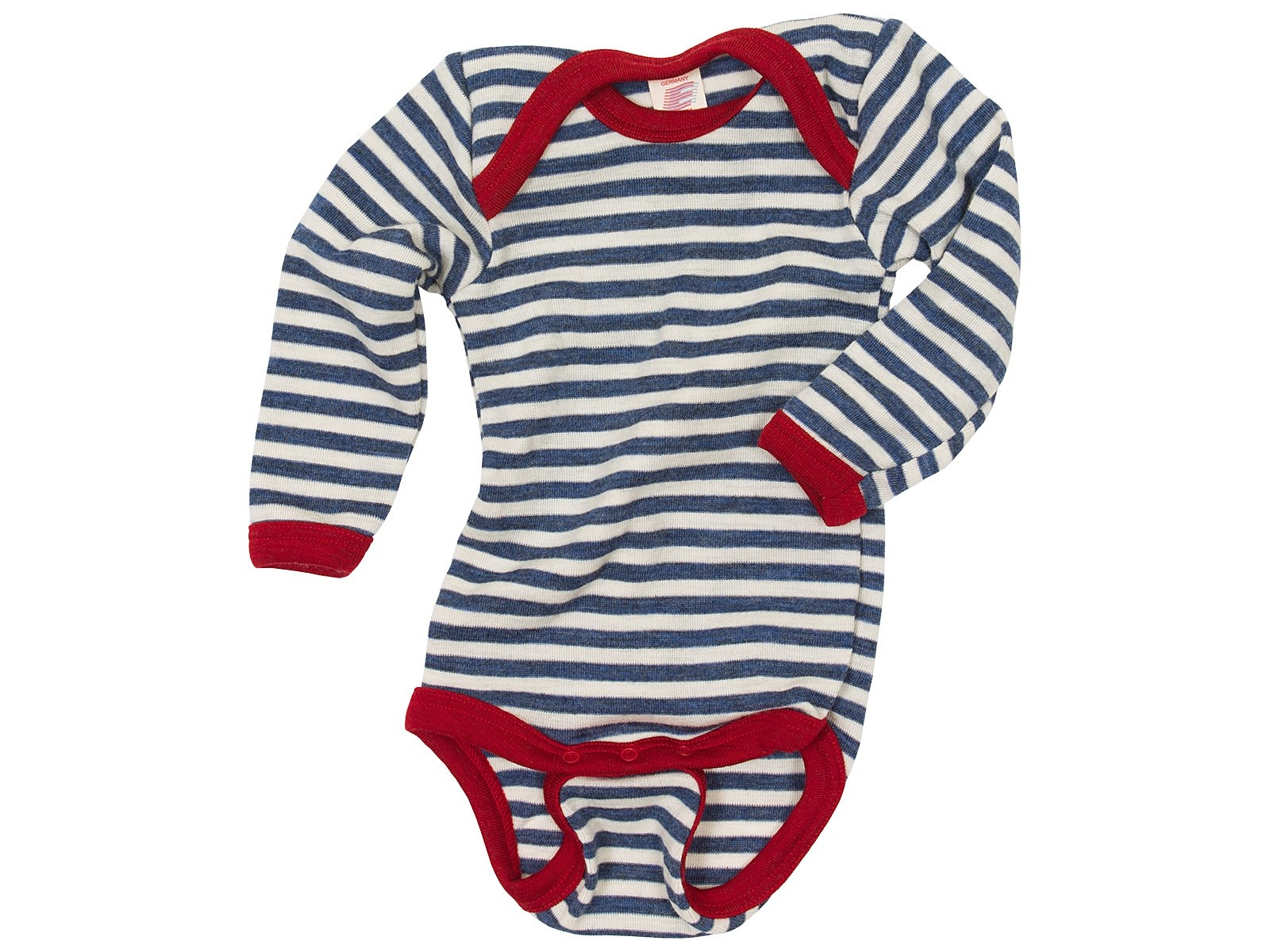 Engel Natur Baby Body mit Schlupfausschnitt Langarm Bio-Merinowolle blau-geringelt Gr.50/56