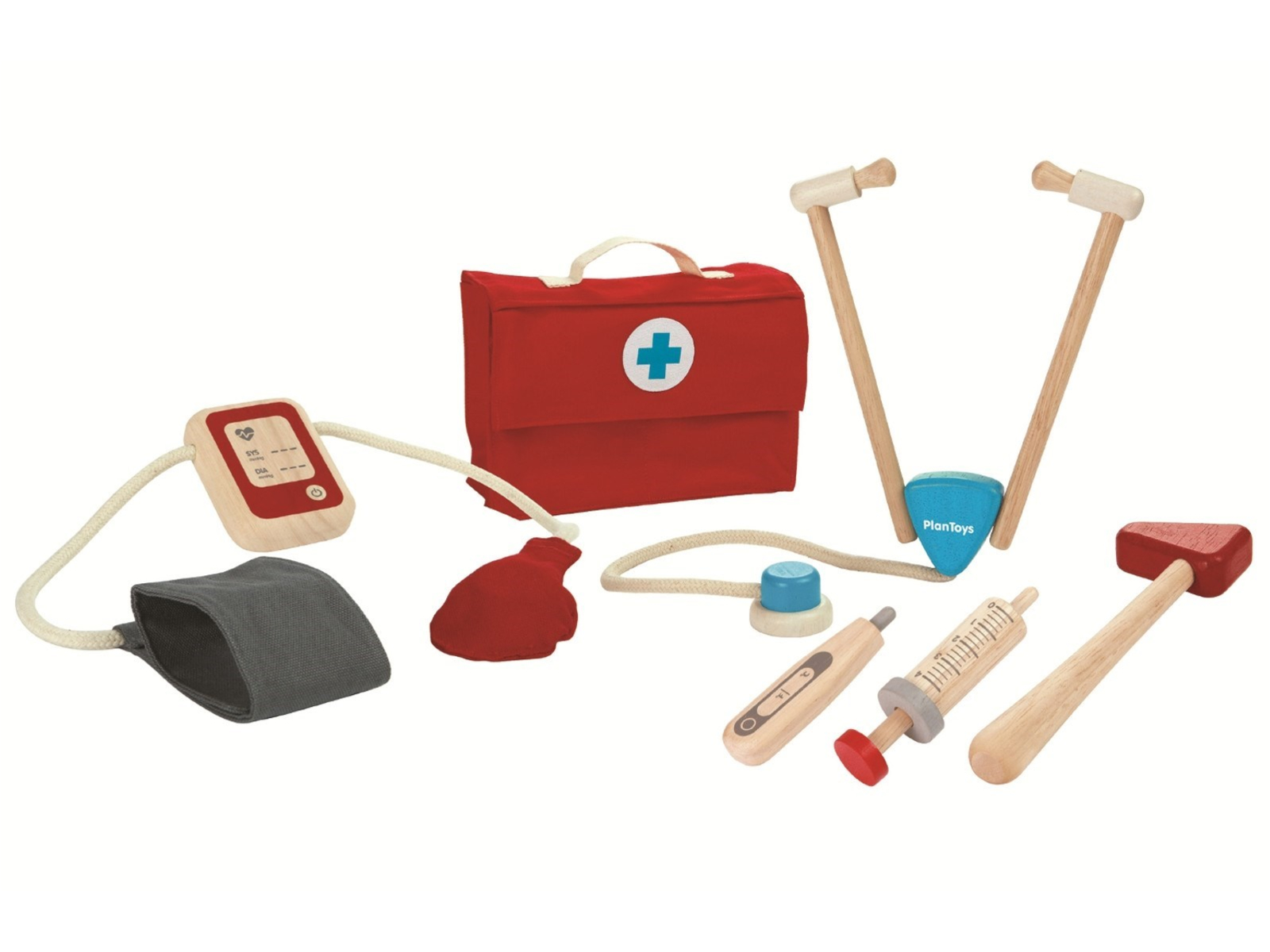 PlanToys Kinder Arztkoffer mit Zubehör aus Kautschukholz Maße 8 x 21,5 x 14,5 cm