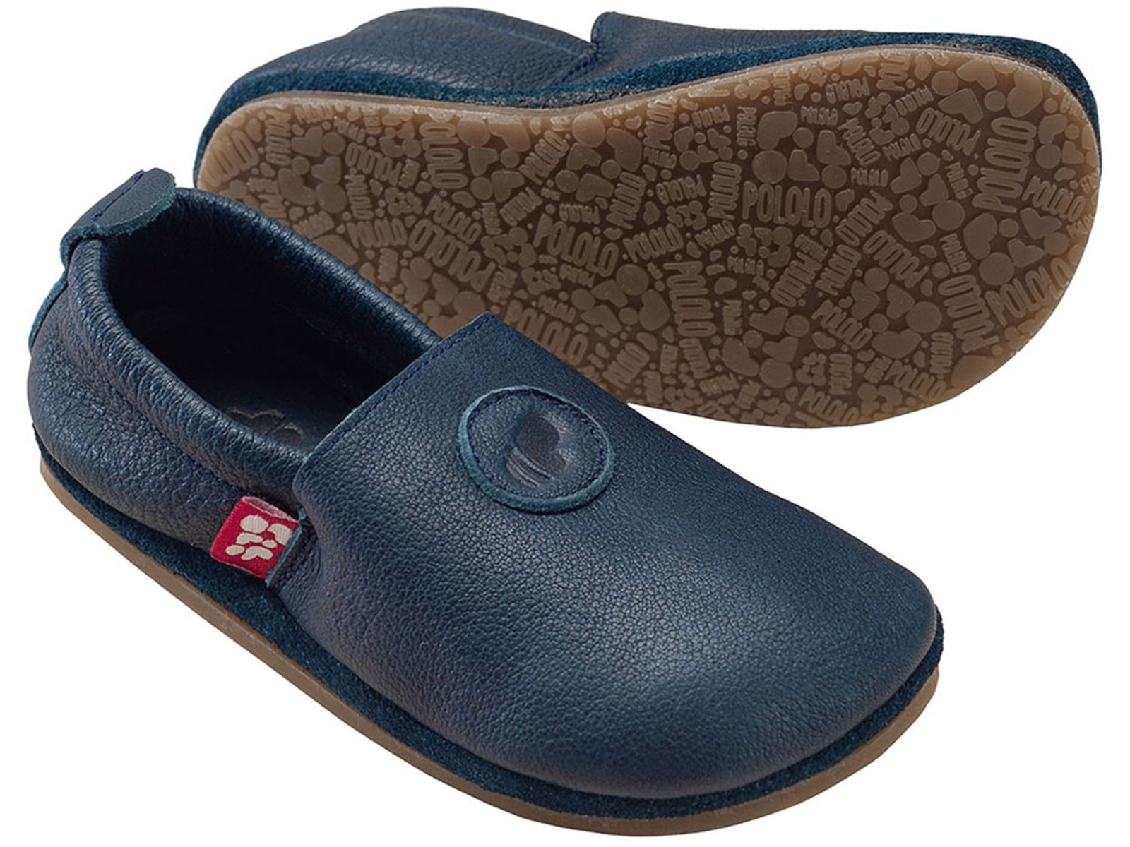 Pololo Kinder Barfußschuhe Outdoor, pflanzlich gegerbtes Leder, blau Gr.25