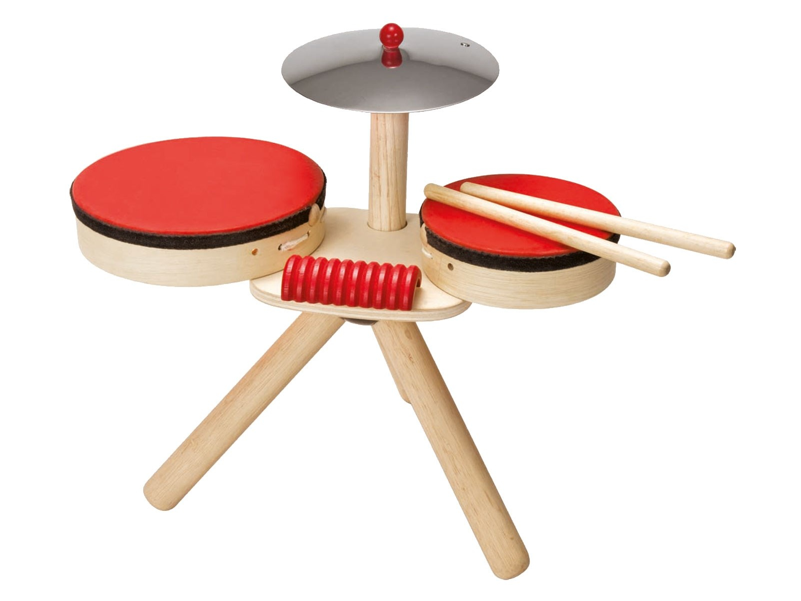 PlanToys Kinder Schlagzeug aus Kautschukholz Maße 35 x 18,8 x 30,4 cm