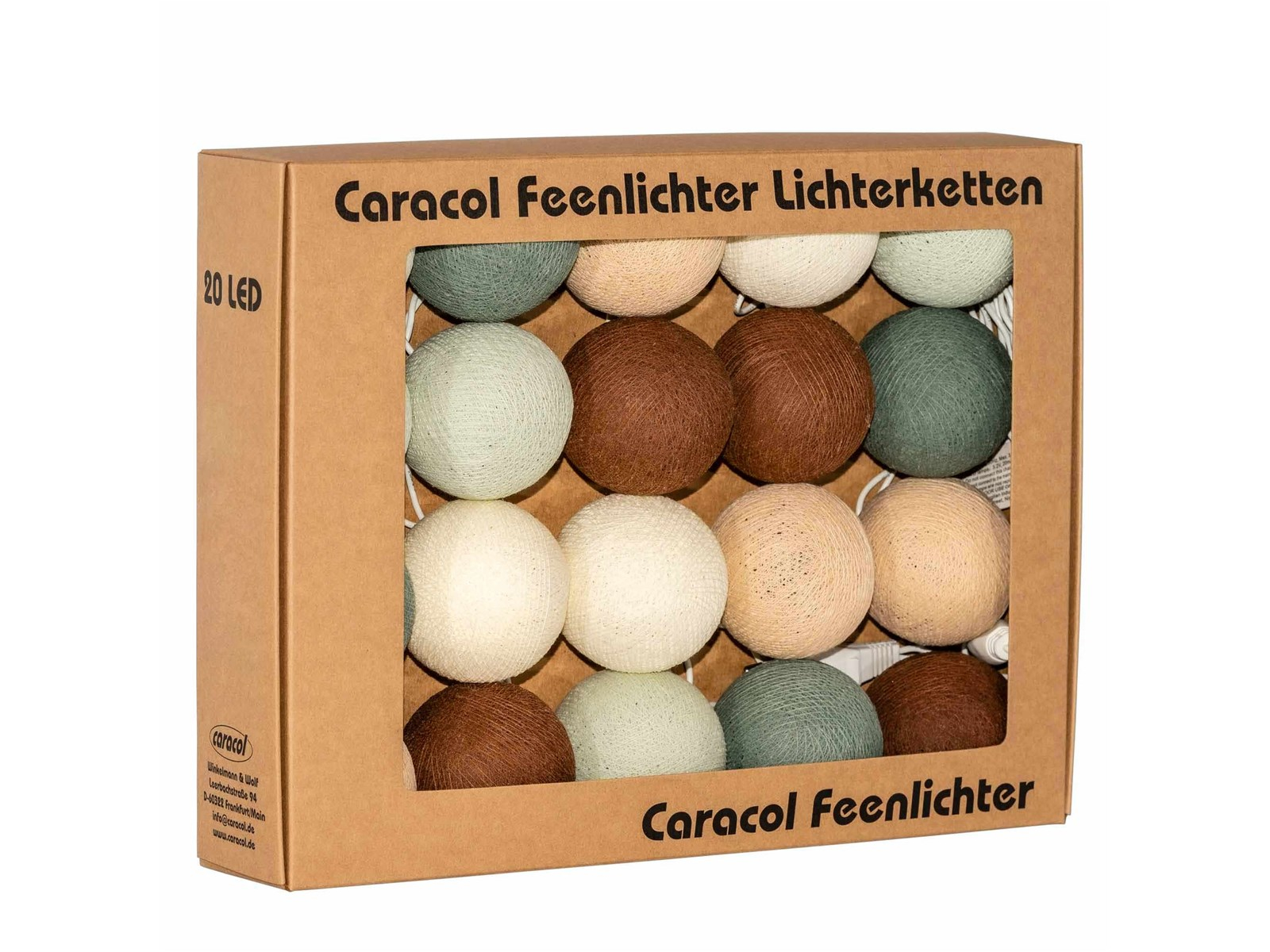 Kugel-Lichterkette 20 handgefertigte Kugeln, café