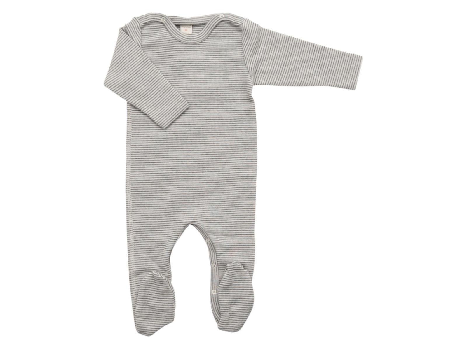 Lilano Baby Strampler mit Fuß Wolle Seide grau-geringelt Gr.56