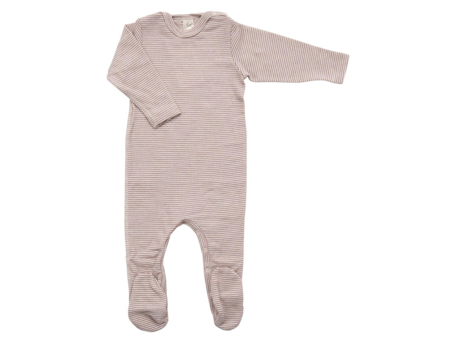 Lilano Baby Strampler mit Fuß Wolle Seide mauve-geringelt Gr.56