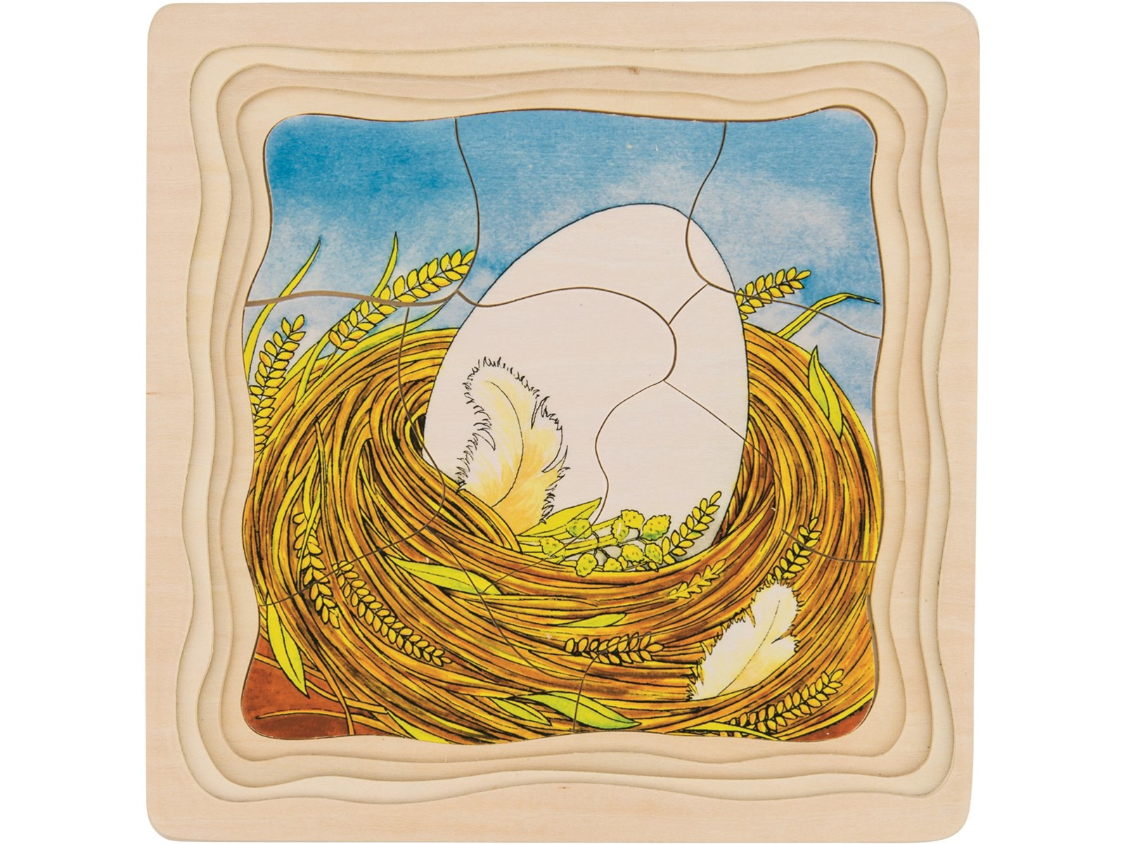 goki Holzpuzzle "Das Huhn", 4 Bilder, 44-teilig 20 x 20 cm