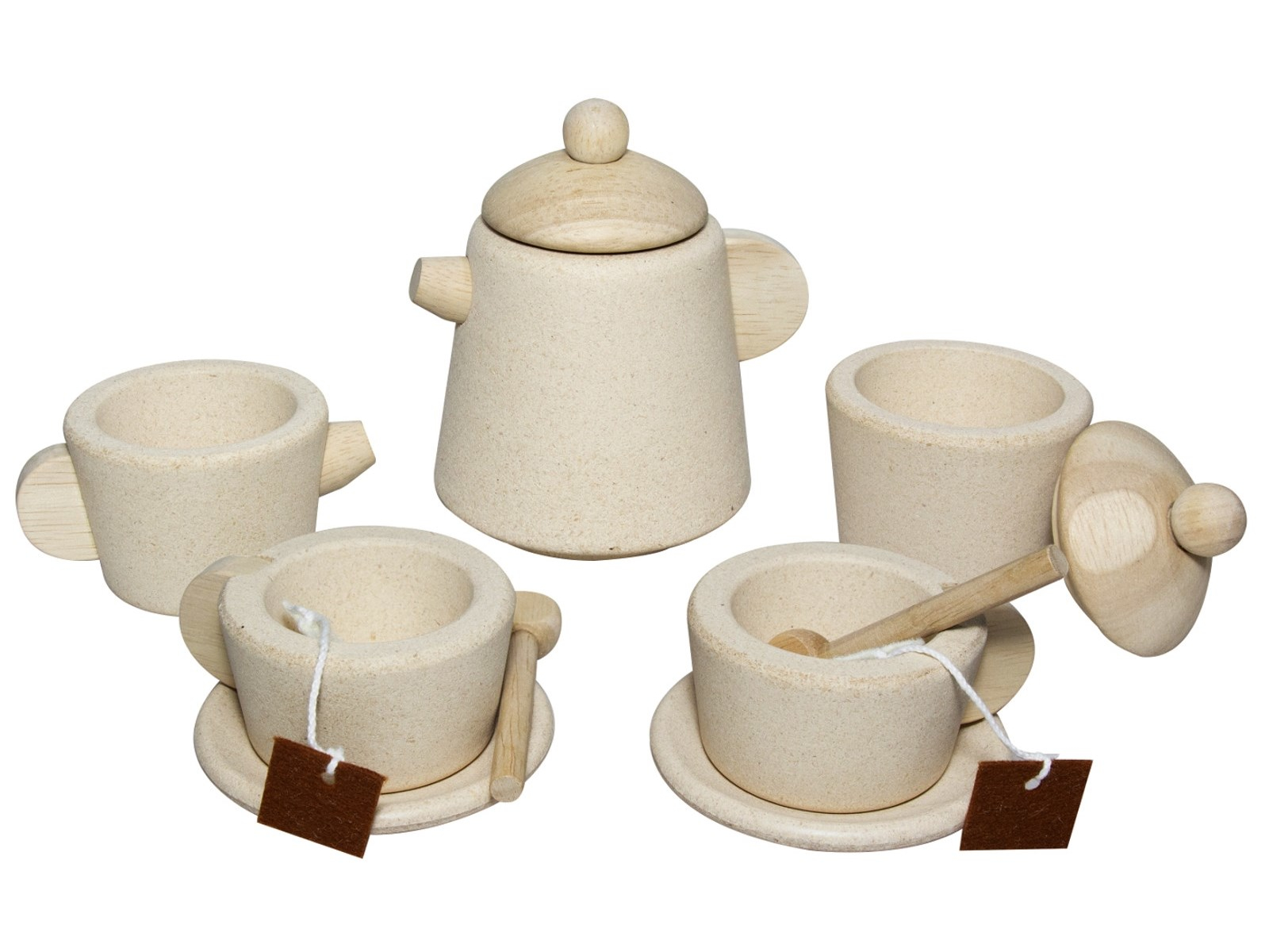 PlanToys Tee-Set für die Kinderküche aus recyceltem Kautschukholz Maße 7,5 x 9,0 x 9,5 cm