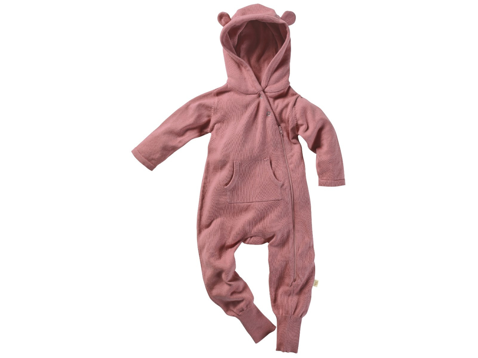 Baby Overall mit Kapuze Strick-Qualität Bio-Baumwolle rose Gr.62/68