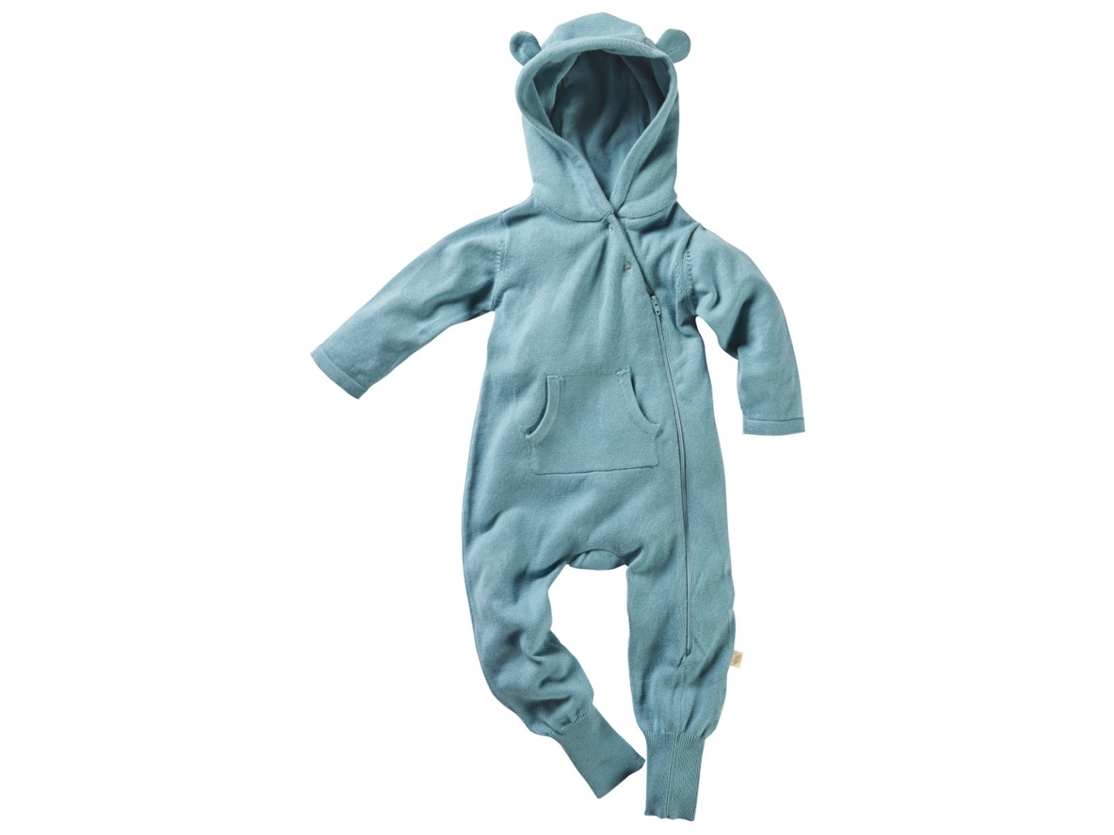Baby Overall mit Kapuze Strick-Qualität Bio-Baumwolle blau Gr.74/80