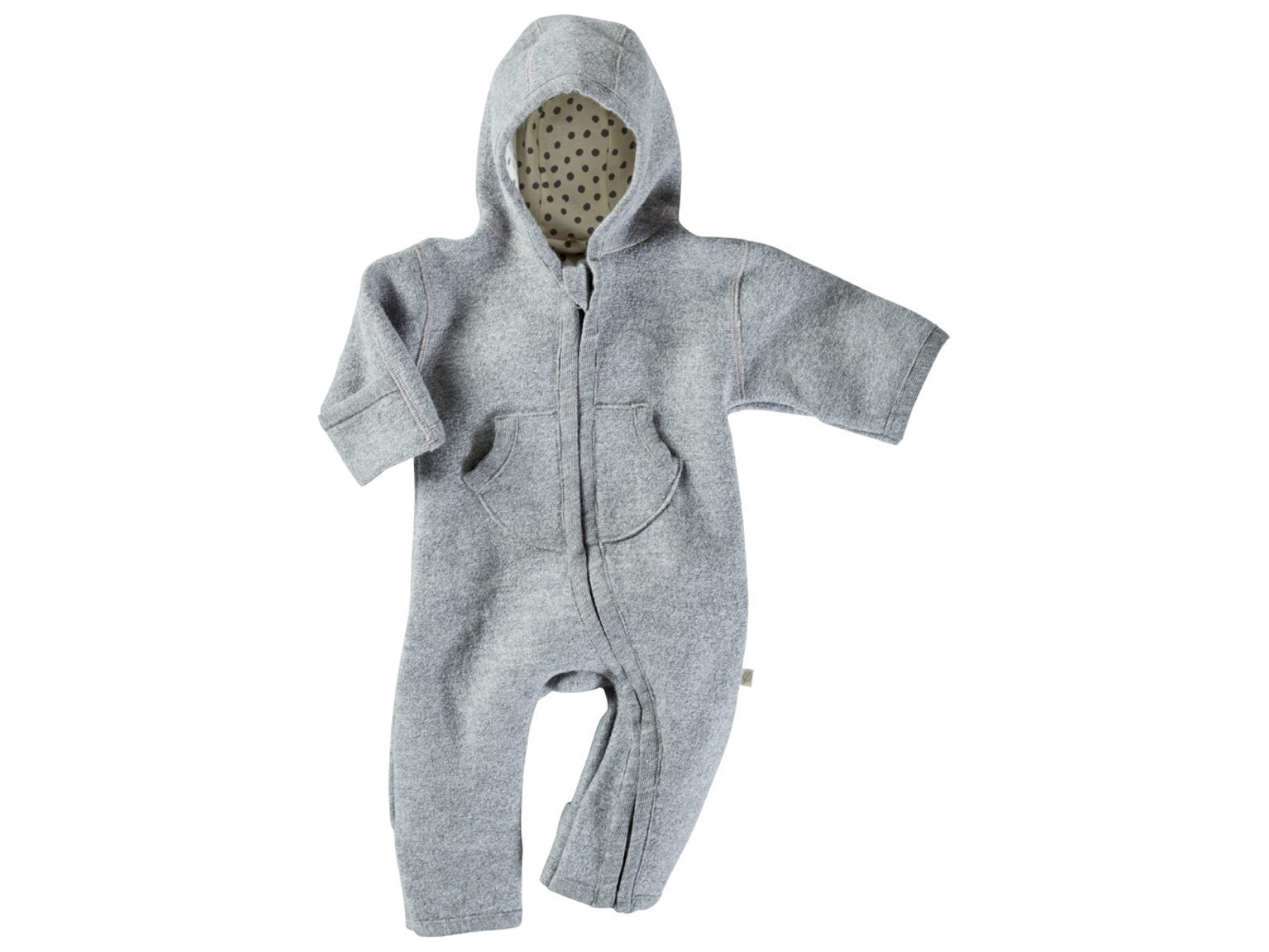 Baby Overall mit Kapuze Bio-Schurwolle Walk hellgrau Gr.74/80