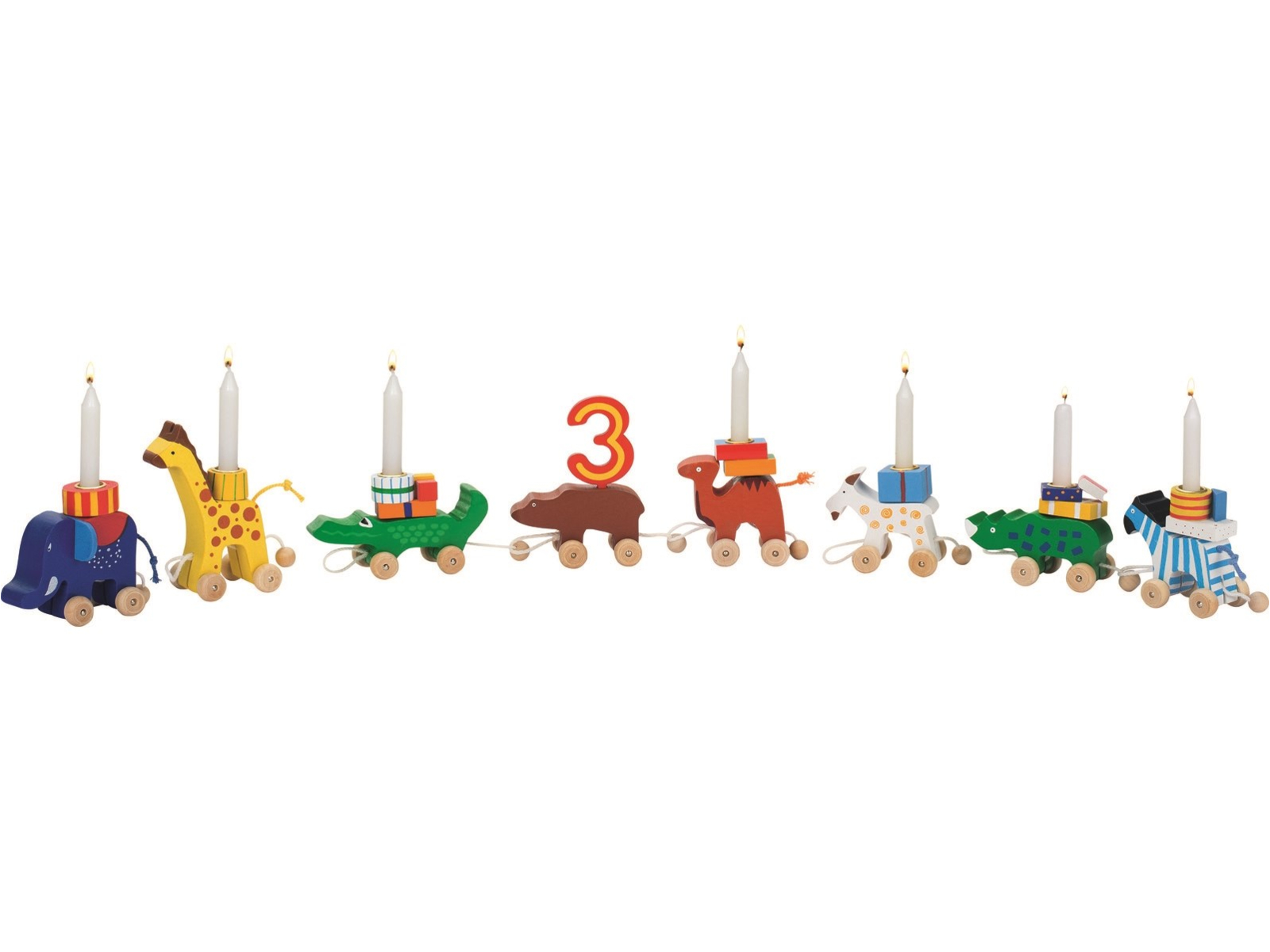 goki Geburtstagszug Tiere aus Holz mit austauschbaren Zahlen 1-6 Länge 70 cm