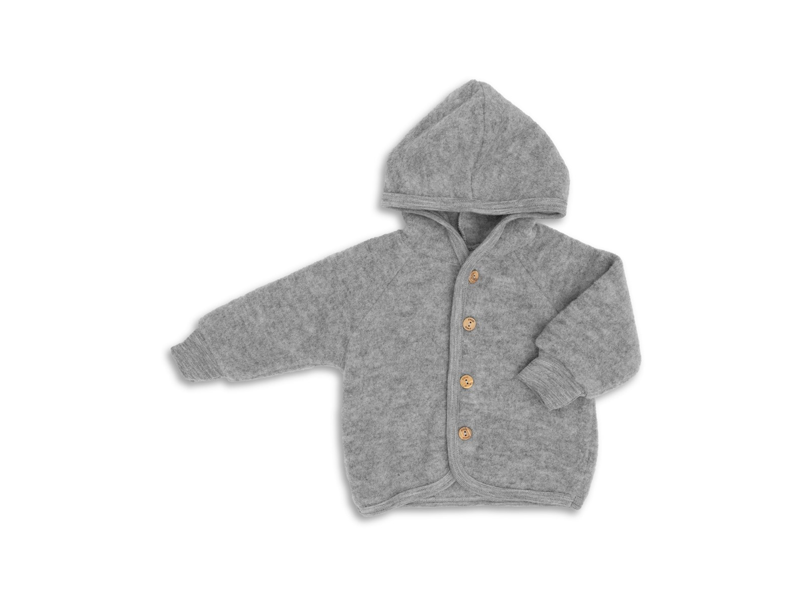 Engel Natur Baby Jacke mit Kapuze Bio-Merinowolle Fleece hellgrau-melang Gr. 74/80