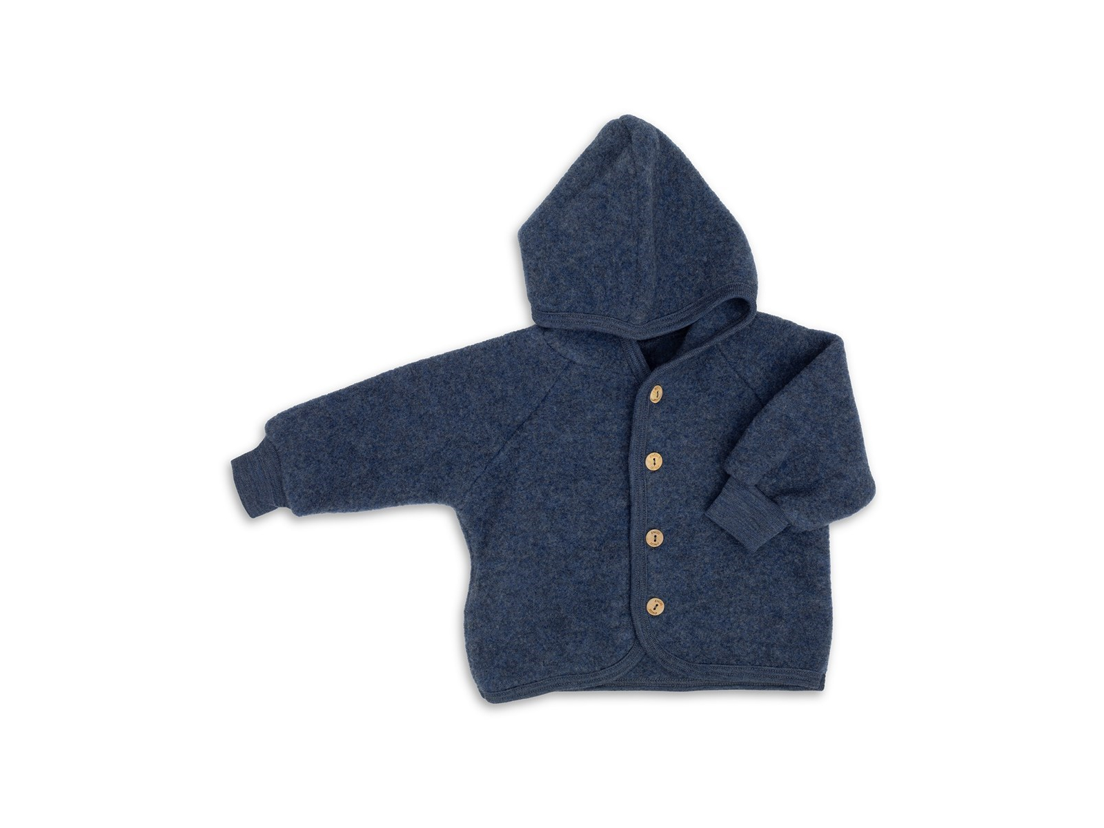 Engel Natur Baby Jacke mit Kapuze Bio-Merinowolle Fleece blau-melange Gr. 74/80