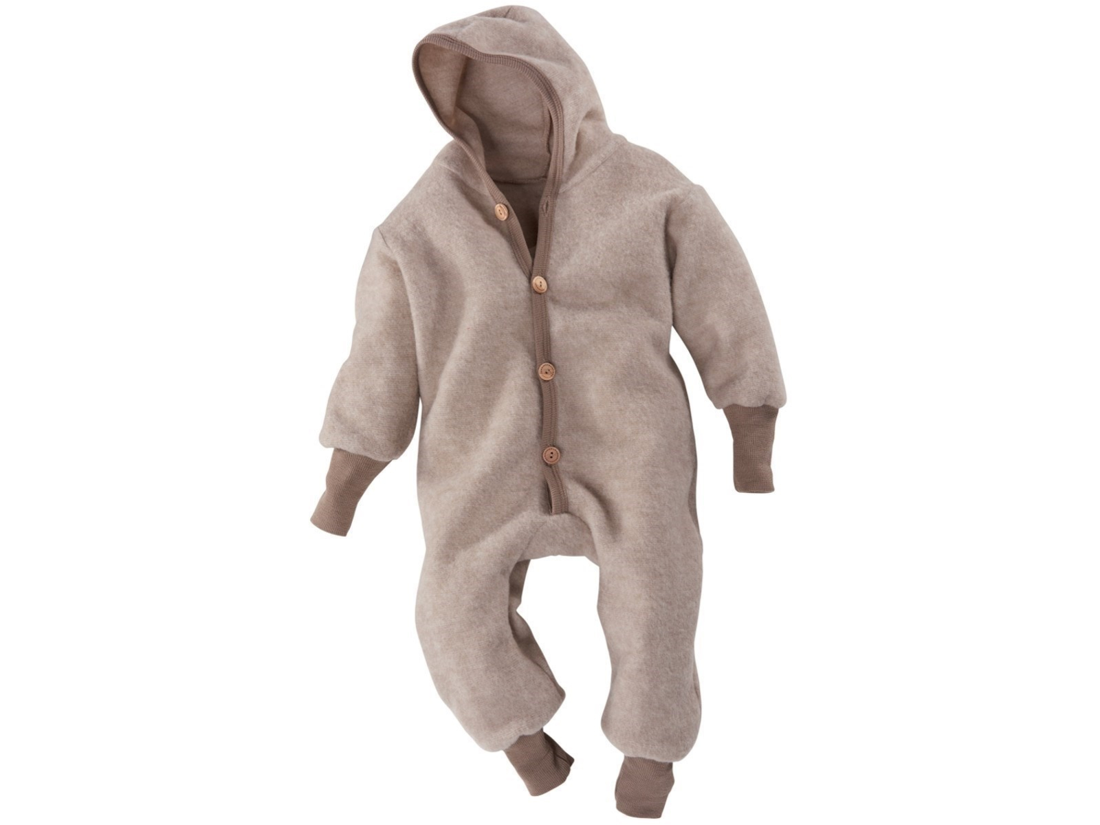Cosilana Baby und Kinder Kapuzenoverall Wolle-Baumwolle Fleece latte macchiat Gr.74/80