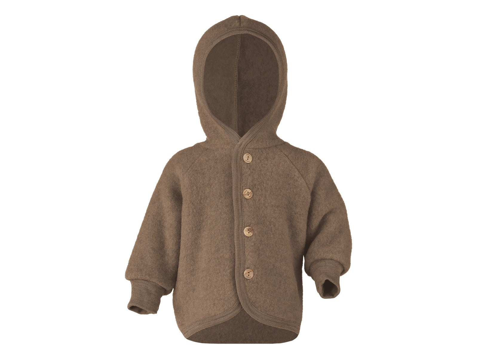 Engel Natur Baby Jacke mit Kapuze Bio-Merinowolle Fleece melange-walnuss Gr. 62/68