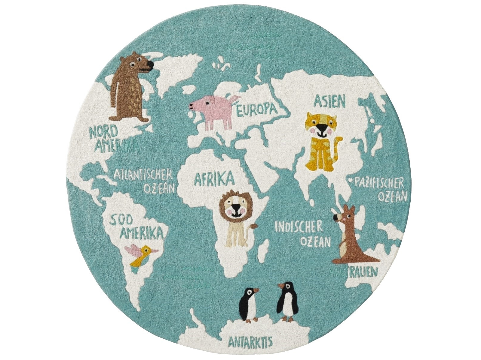 Kinderteppich Bio-Baumwolle "Weltkarte" Durchmesser 114 cm