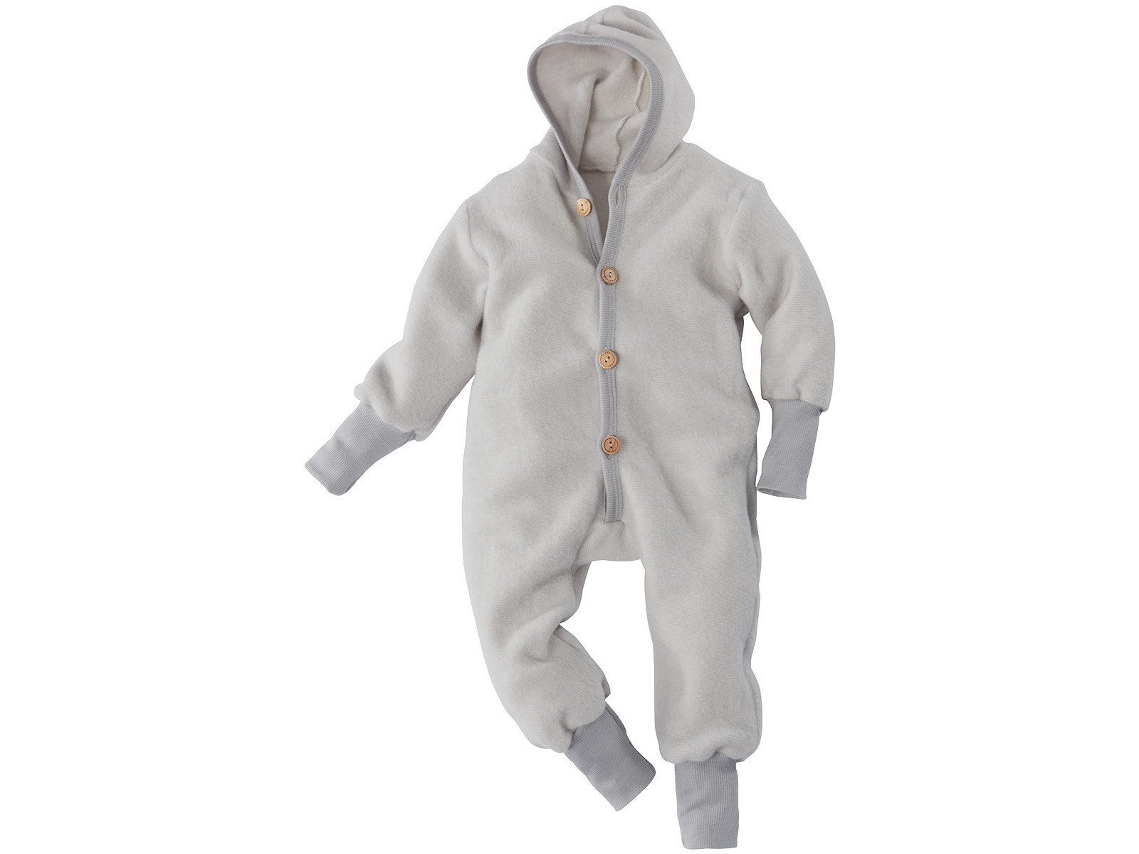 Cosilana Baby und Kinder Kapuzenoverall Wolle-Baumwolle Fleece grau Gr.74/80