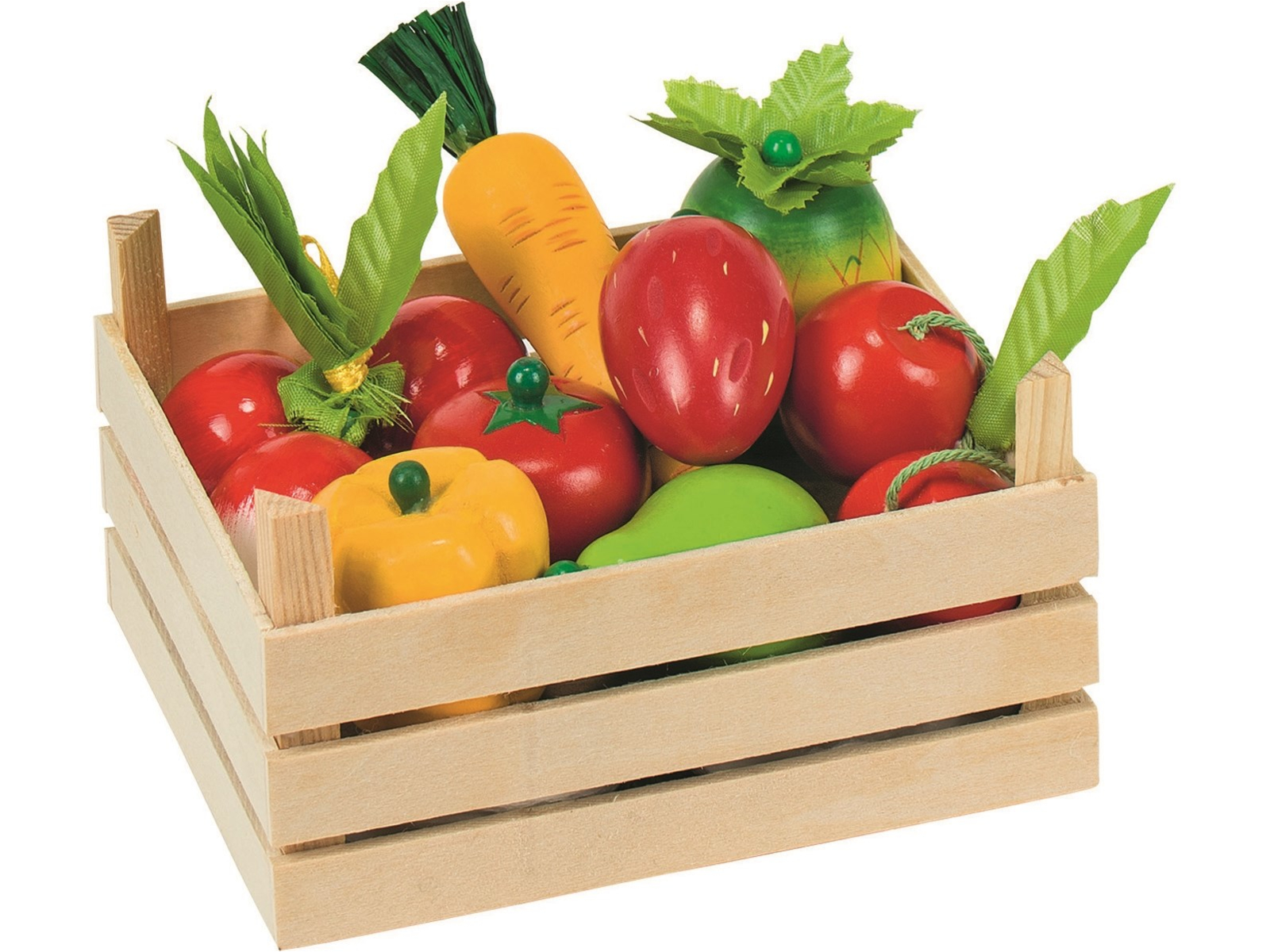 goki Kaufladen Obst und Gemüse aus Holz 10-teilig Kiste 13,6 x 10,6 x 6,8 cm