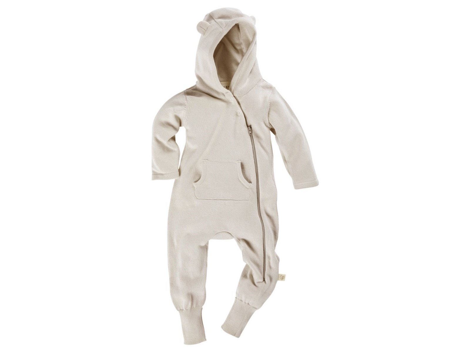 Baby Overall mit Kapuze Strick-Qualität Bio-Baumwolle hellgrau melange Gr.62/68