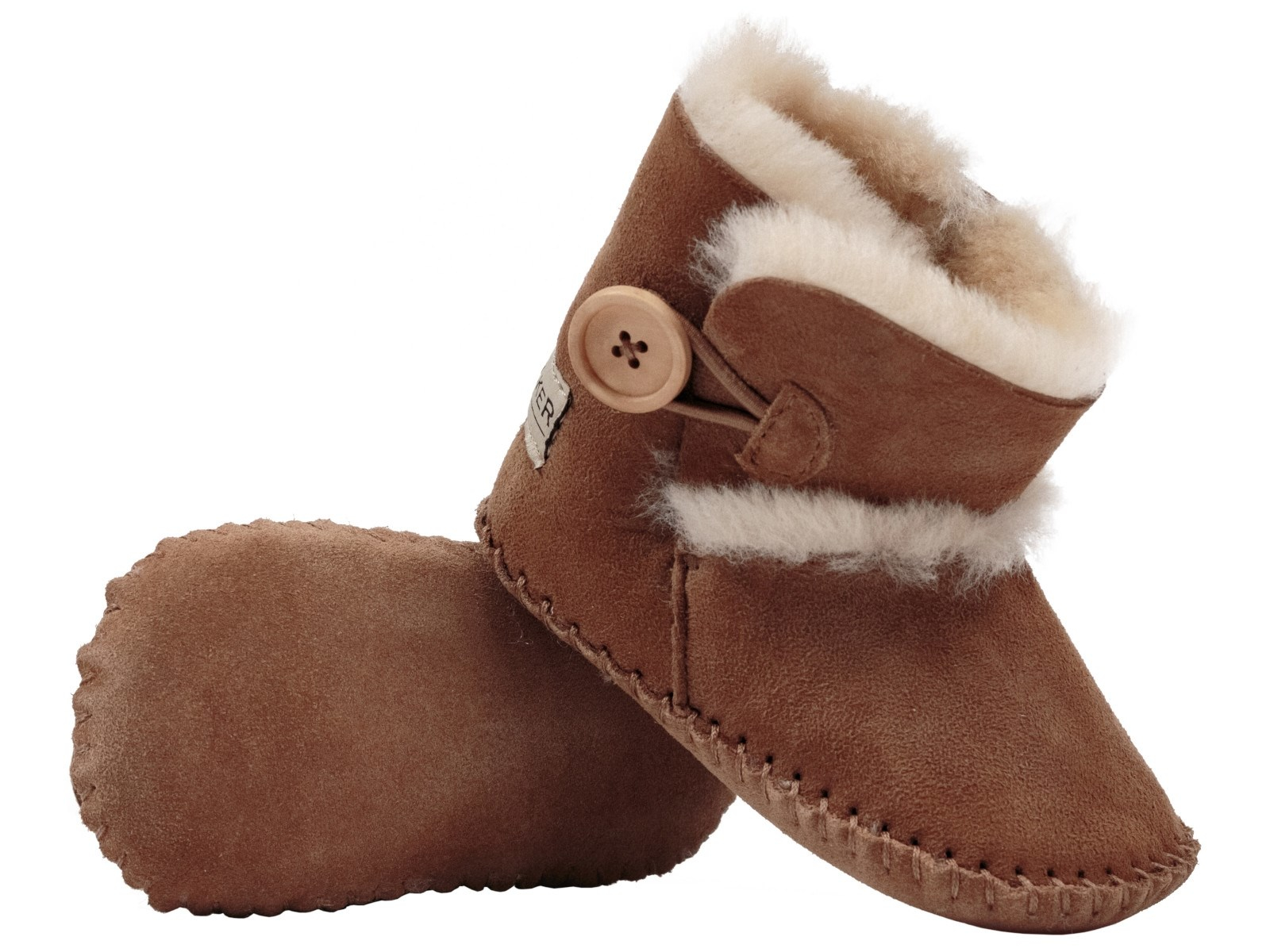 Hofbrucker Babyschuhe Lammfell, Velourleder, braun Größe 20-21