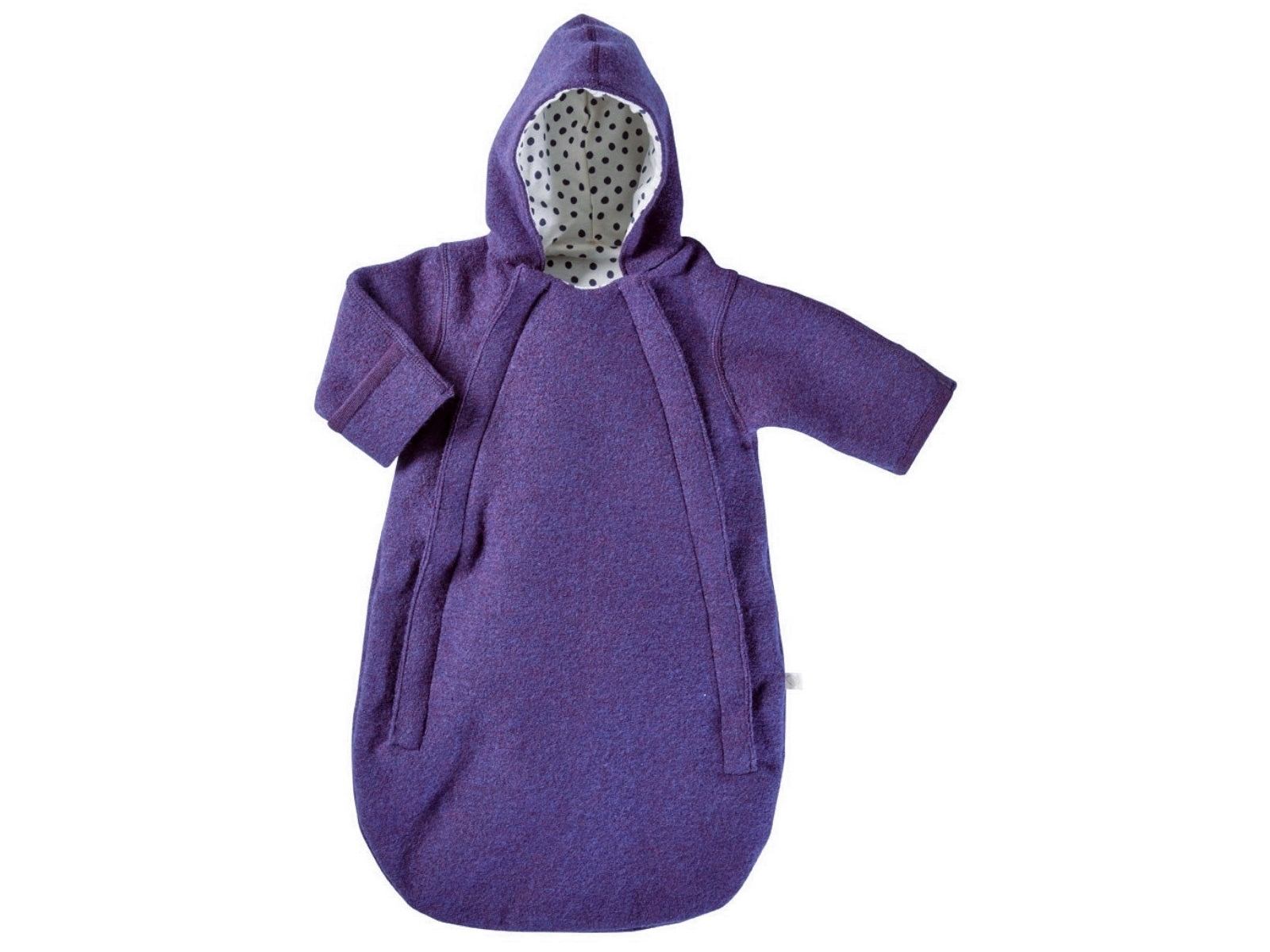 Fußsack Kinderwagen mit Kapuze Bio Schurwoll-Walk lila Gr.50/56