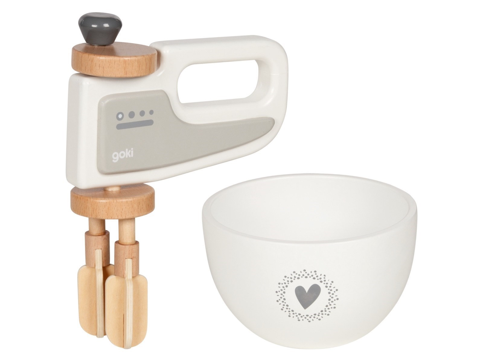goki Kinder Handmixer mit Rührschüssel aus Holz, bunt lackiert Maße 14,5 x 5 x 19,5 cm