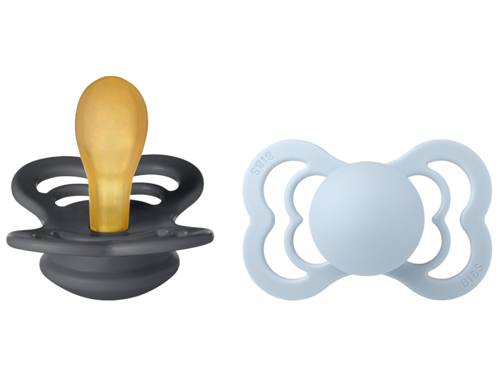 BIBS Schnuller Naturlatex "Supreme" 2er Pack symmetrisch iron-baby blue 0-6 Monate