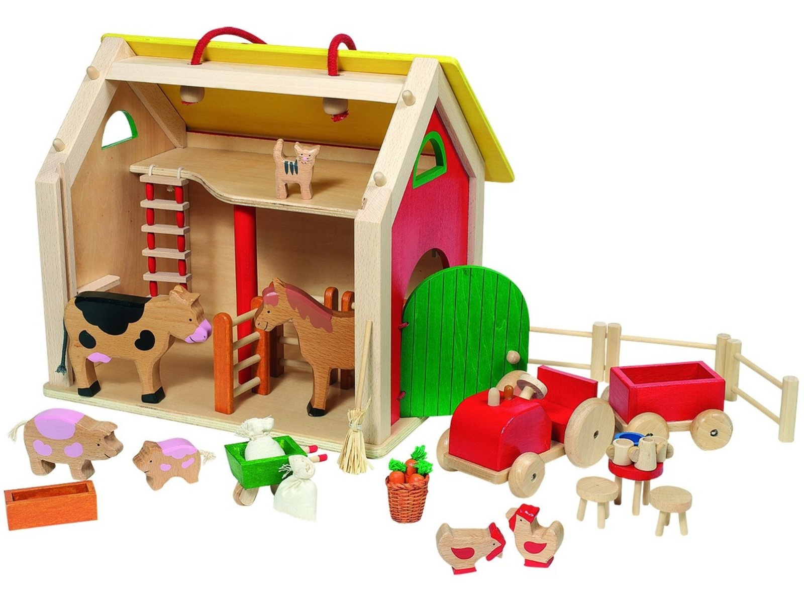 goki Koffer Farmhaus mit Zubehör aus Holz 33x26x28 cm