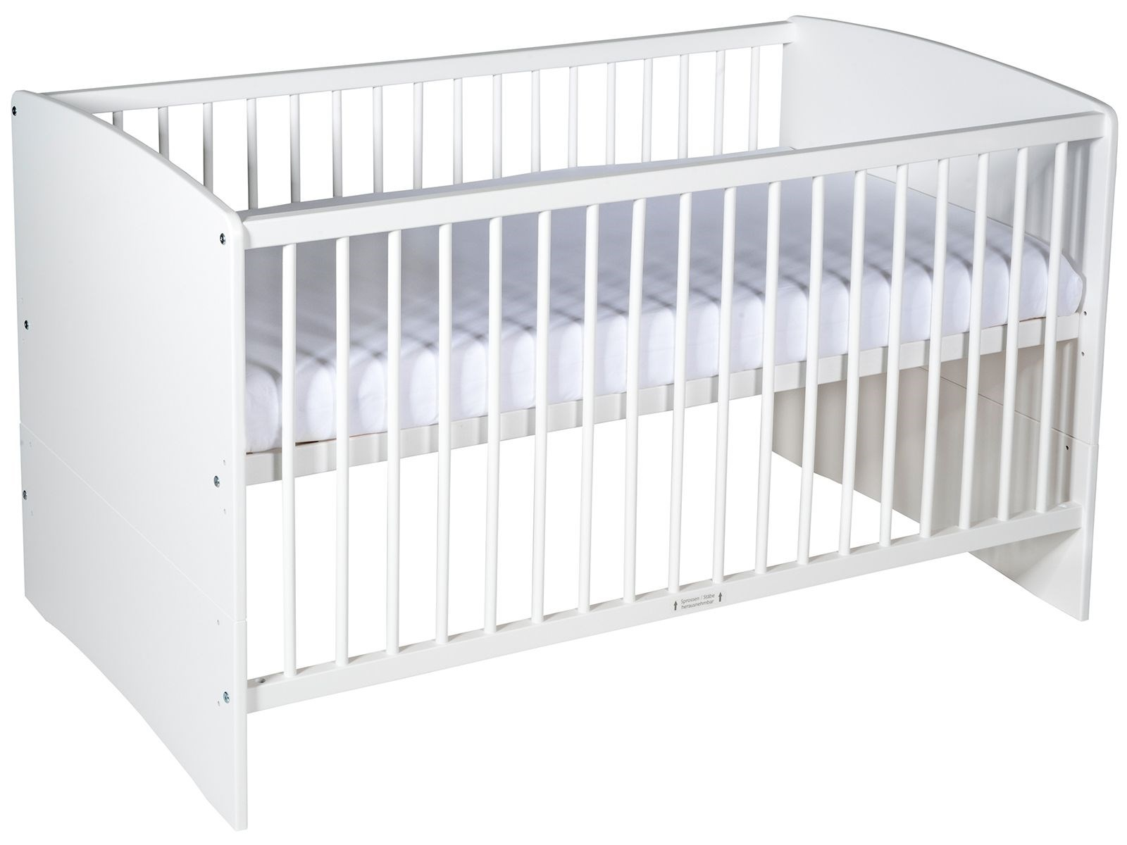 Kinderbett, Buche massiv, weiß lackiert Liegefläche 70 x 140 cm