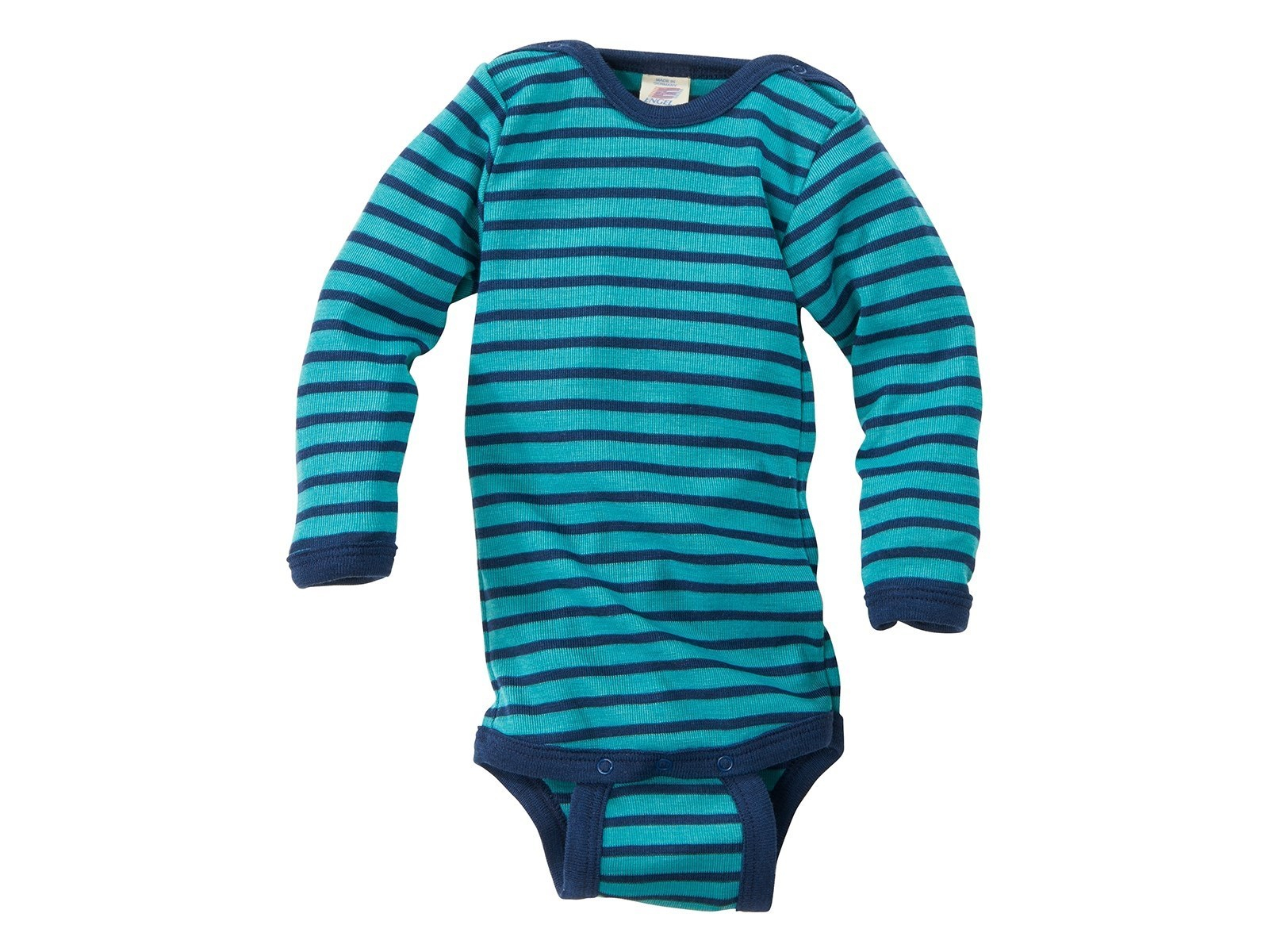 Engel Natur Baby Body Langarm Wolle Seide eisvogel-geringelt Gr.98/104
