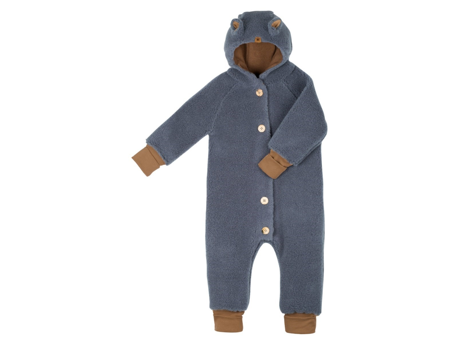 PURE PURE by Bauer Baby Overall mit Kapuze Bio-Schurwolle Plüsch storm-blue Gr.62/68