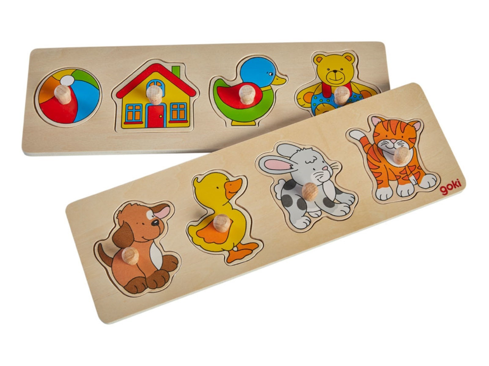 goki Steckpuzzle Spielzeug und Tiere aus Holz 2er Set Maße 29,8 x 0,8 x 9,6 cm