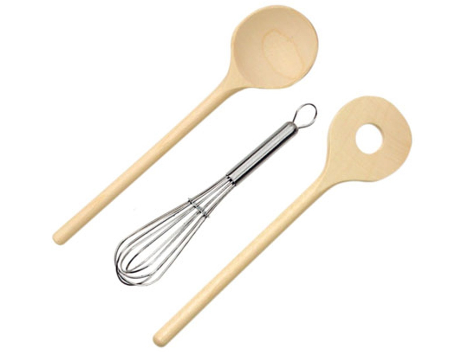 Schneebesen-Set für Kinderküche 3-teilig, 2 Kochlöffel, 1 Schneebesen
