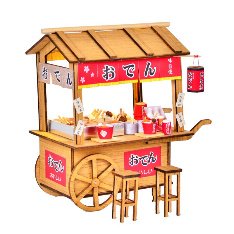 Kreative Süssigkeit Spielzeug Holz Montiert Modell Holz DIY Hütte Krapfen FRITEUSE Stall Nacht Markt Ständen che zi Profil Große
