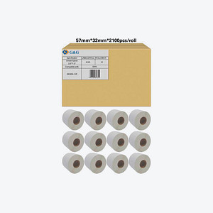 G&G Etikettenrollen für Etikettendrucker ersetzt Zebra 800262-125 weiß, 57,0 x 32,0 mm, 12 x 2100 Etiketten