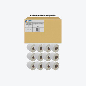 G&G Etikettenrollen für Etikettendrucker ersetzt Zebra 800284-605 weiß, 102,0 x 152,0 mm, 12 x 475 Etiketten